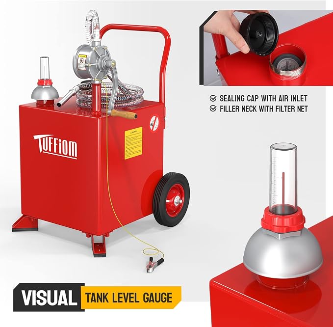TUFFIOM 15 Gallon Fuel Gas Caddy w/Wheels & Manual Siphon Pump, Portable Diesel - Image 4