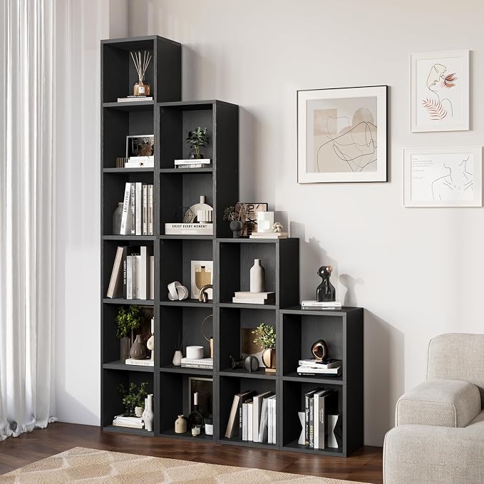 oneinmil Tall Narrow Bookshelf, 5-Tier Cube Display Rack, Modern Corner - Image 2