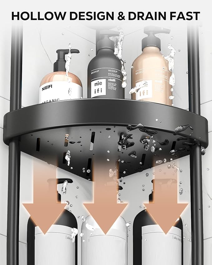 Nieifi Corner Shower Caddy Stand-3 Tier Rustproof Anodized Aluminum Standing - Image 8