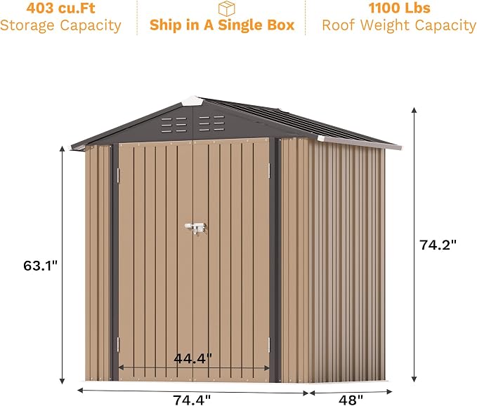Greesum 6x4FT Outdoor Storage Shed, Utility Tool Shed Metal Storage Garden Shed - Image 4