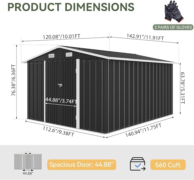 Aoxun 10 x 12FT Outdoor Storage Shed - Image 9