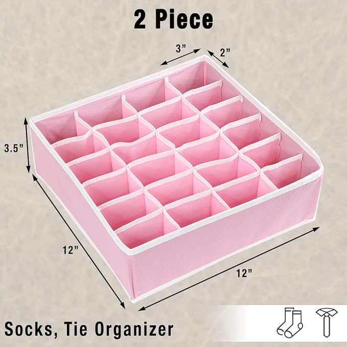 Simple Houseware 2 Pack Closet Sock Organizer, 24 Cell Drawer Divider - Image 2