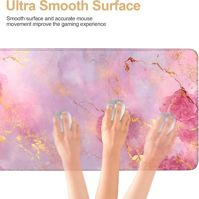 Elegant Pink Rose and Gold Marble Mouse Pad –35.43" x 15.75" Extended Desk Mat - Image 4
