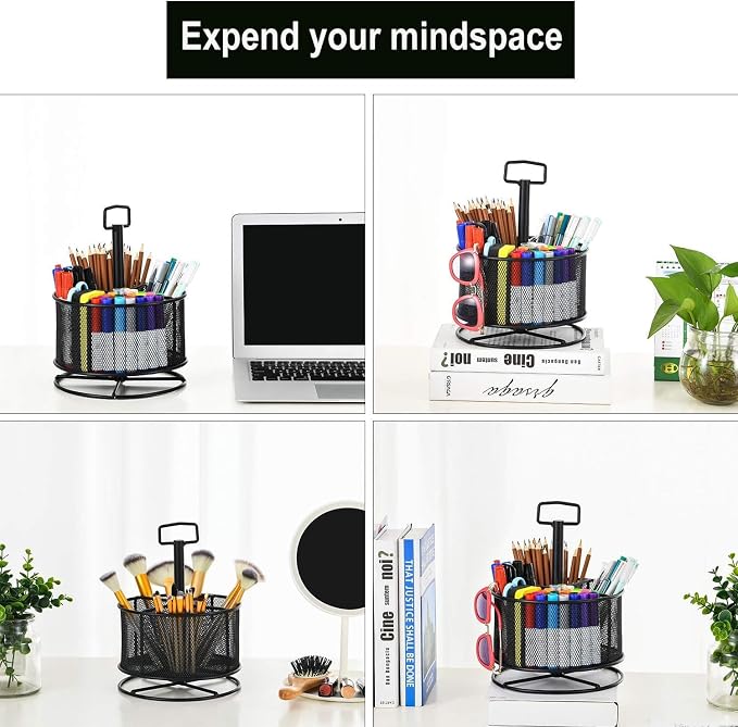 Marbrasse Mesh Desk Organizer, 360-Degree Rotating Multi-Functional Pen Holder - Image 5