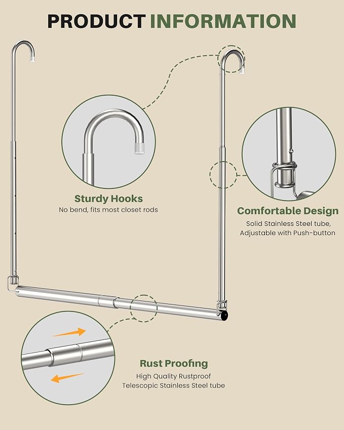 Hanging Closet Rod, Adjustable Height & Width Closet Rods - Image 6
