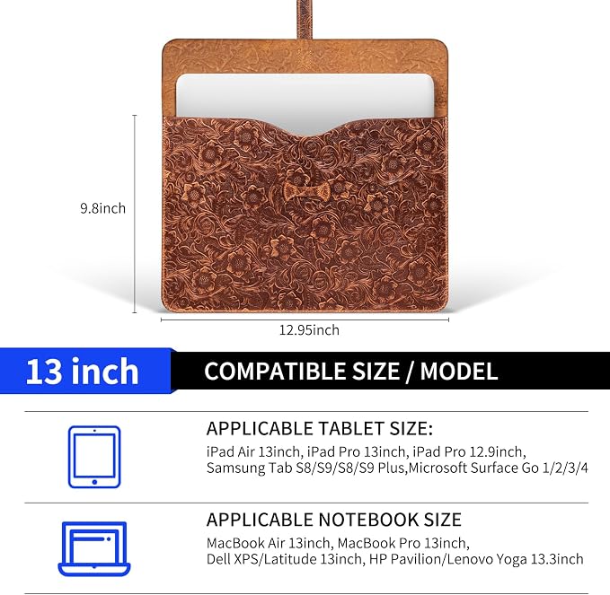 Genuine Leather Laptop Sleeve, Compatible - Image 2