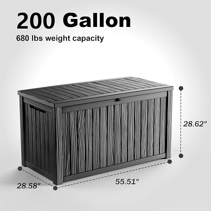 200 Gallon Outdoor Deck Box, Storage Lockable Waterproof Patio Furniture - Image 5