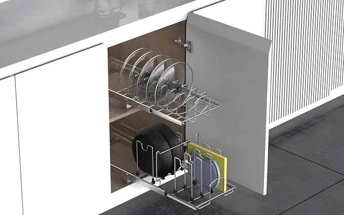 Pots and Pans Pull Out Organizer Under Cabinet, Adjustable Slide Out Pan and - Image 7
