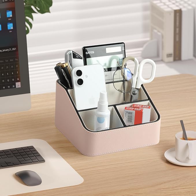 Remote Control Holder, PU Leather Small Desk Organizer - Image 3