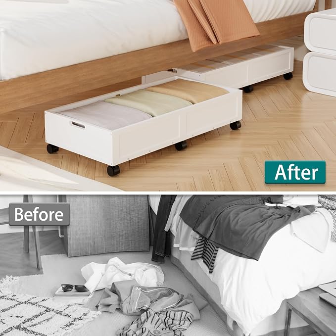 Bamboo Under Bed Storage Containers, Rolling Underbed Organizer - Image 7