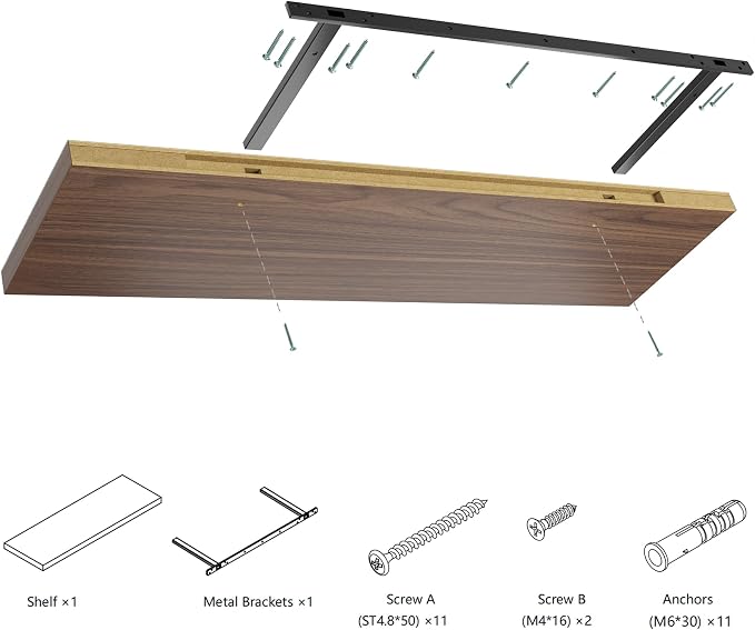 Wall Shelf Set of 3, Walnut Floating Shelves 36 in W x 10 in D x 1 in H - Image 7