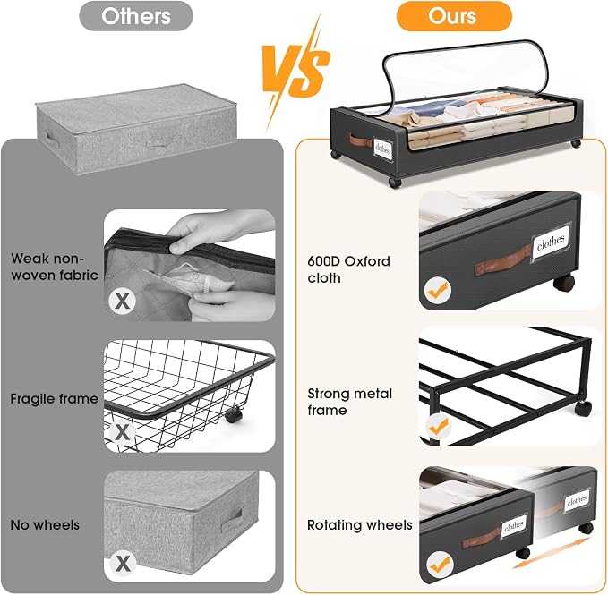 Under Bed Storage with Wheels 3Pack Storage Containers with Clear Window&Label - Image 6