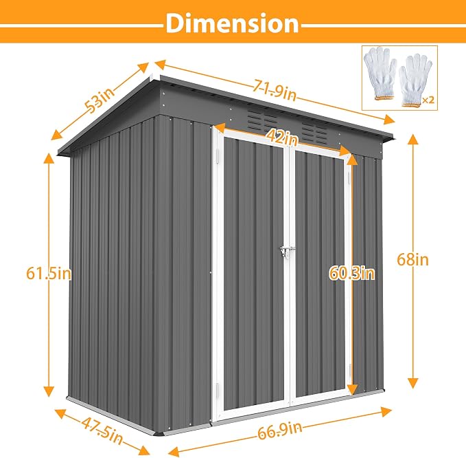 4x6ft Metal Shed Outdoor Storage Shed, Metal Steel Utility Tool Shed Storage - Image 4