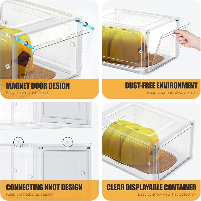 Hat Organizer Box, Stackable Clear Baseball Caps Holder Box Containers - Image 4