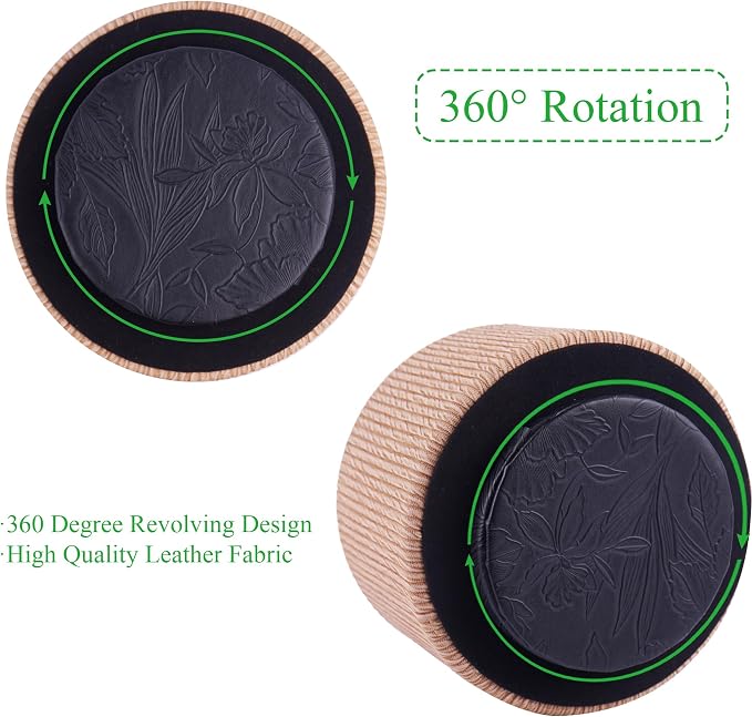 Round Leather Art Supply Organizer, Remote Control Holder, 360 Degree Spinning - Image 4