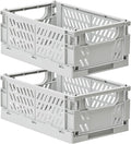 2-Pack Small Pastel Plastic Storage Baskets, Collapsible Crates by HUUSMOT