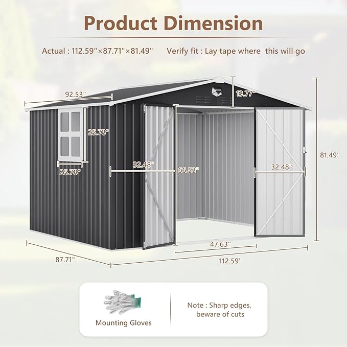 10x8 FT Outdoor Storage Shed, Metal Garden Shed - Image 4