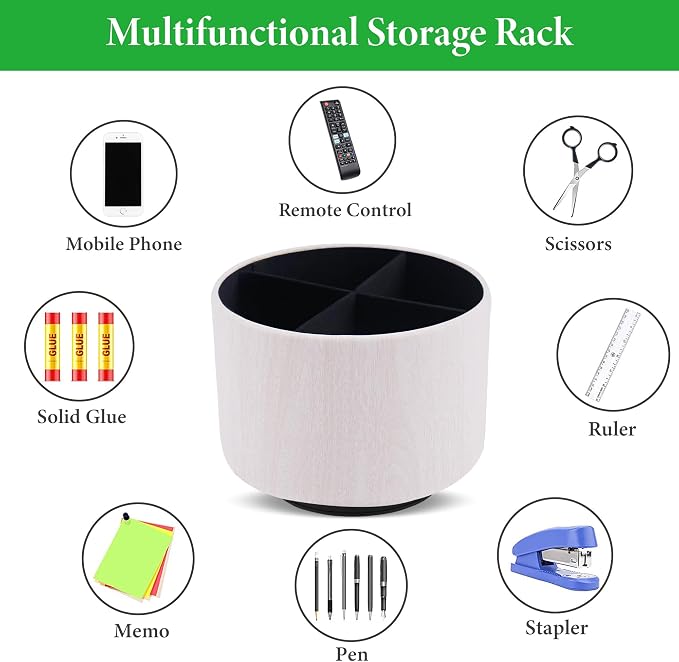 Round Leather Art Supply Organizer, Remote Control Holder, 360 Degree Spinning - Image 5