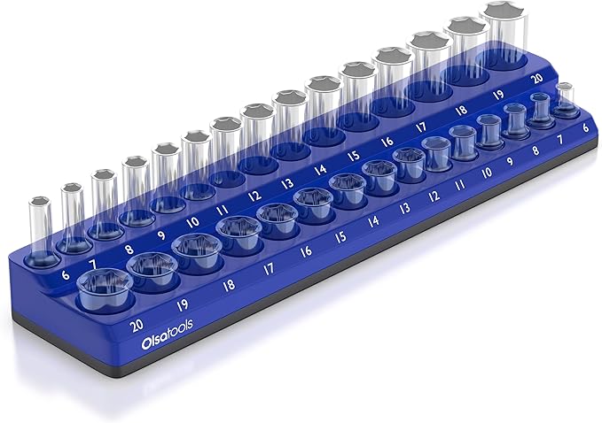 Olsa Tools Magnetic Socket Holder | 3/8-inch Drive | Metric | Blue | Holds 30 by OlsaTools