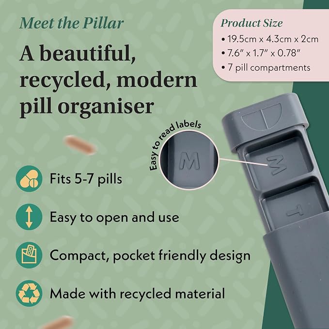 Pillar - 7-Day Pill Organizer | Weekly Medicine Pill Container Travel Box - - Image 3