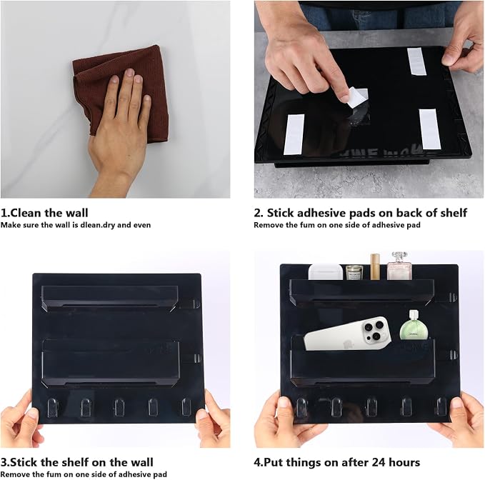 Bedside Shelf Wall Mount, Adhesive Bedside Shelf Accessories Organizer - Image 6