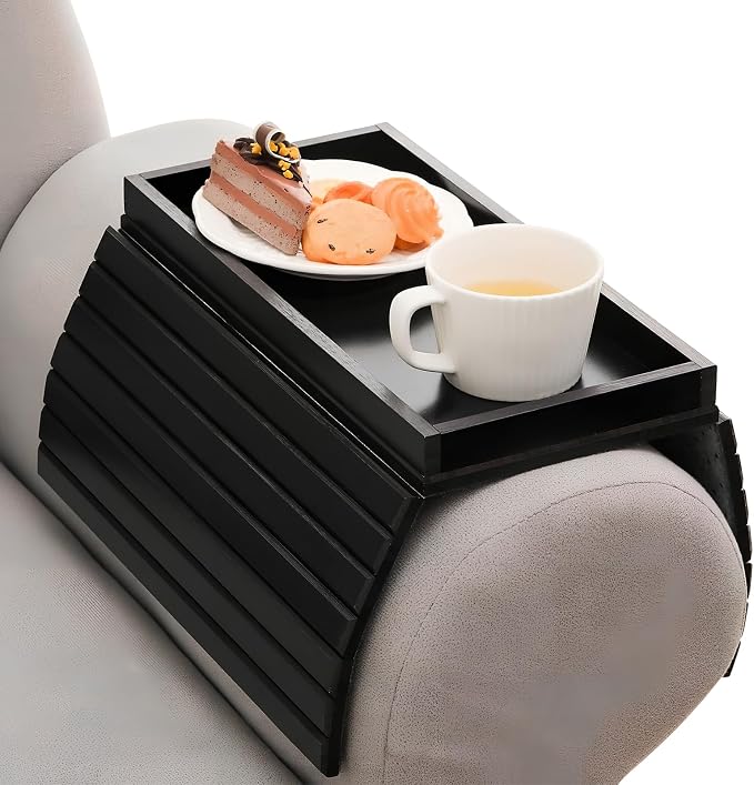 Couch Armrest Table, Bamboo Couch Cup Holder, Couch Cup Holder Tray, Sofa Arm by Unknown