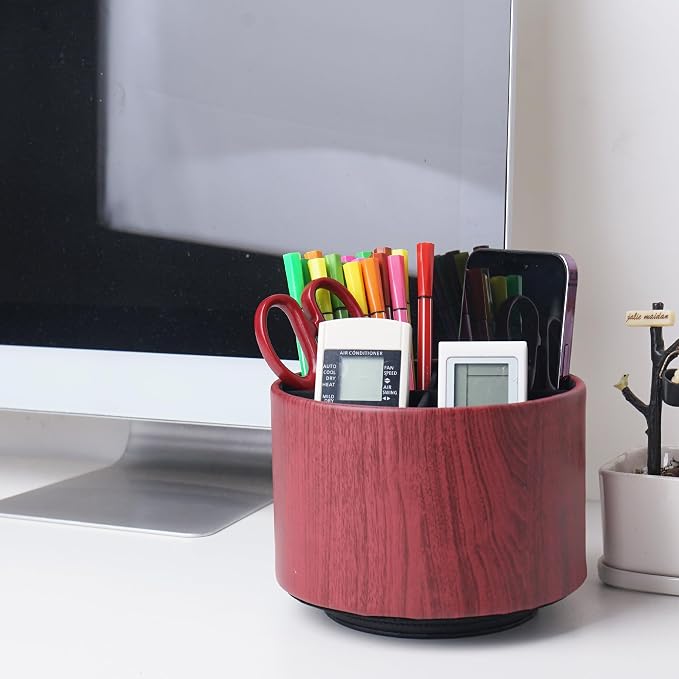 Round Leather Art Supply Organizer, Remote Control Holder, 360 Degree Spinning - Image 7