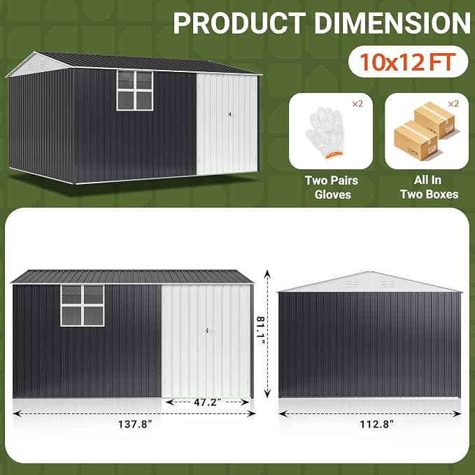 VIWAT 10X12 FT Outdoor Storage Shed, Metal Garden Shed - Image 4