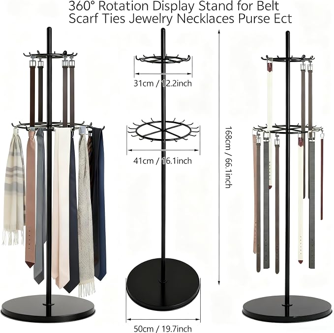 360° Rotation Belt Hanger, Floor Mounted Metal Men Closet Belt Organizer Holder - Image 3