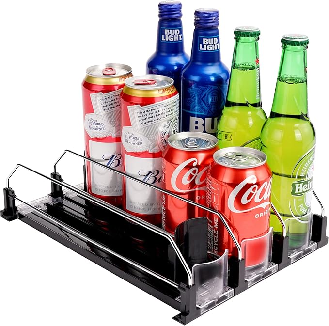 Drink Dispenser for Refrigerator, Self-Pushing Soda Can Organizer for Fridge by BingoHive