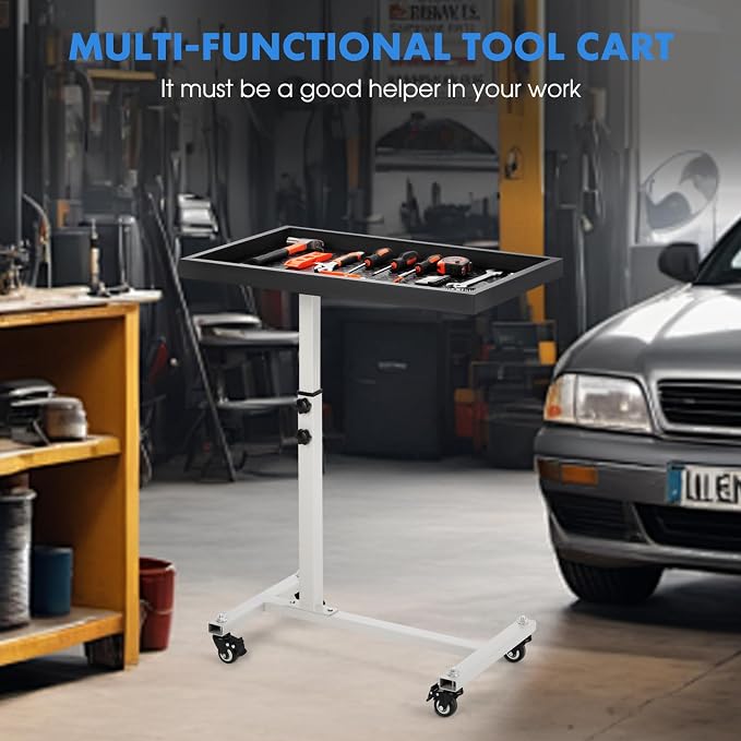 Adjustable Work Table with Wheels, Mechanic Rolling Tool Tray Table - Image 5