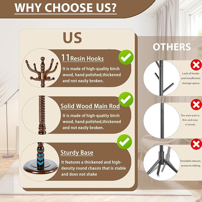 Solid Wooden Coat Rack Stand, Coat Racks Freestanding - Image 4