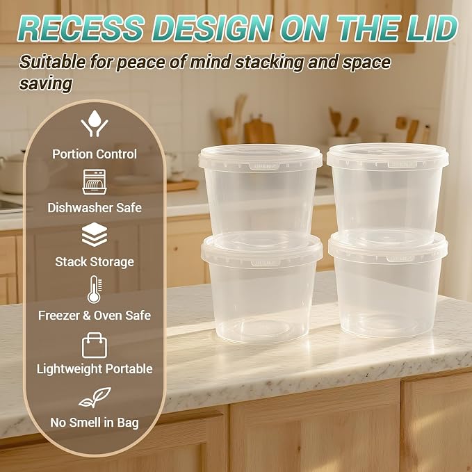 Food Storage Containers, 16 Pack 24oz Freezer Storage Containers - Image 2