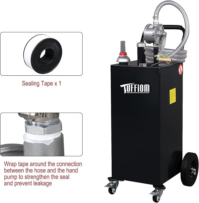 TUFFIOM 35 Gallon Fuel Gas Caddy w/Wheels & Manual Siphon Pump, Portable Diesel - Image 9