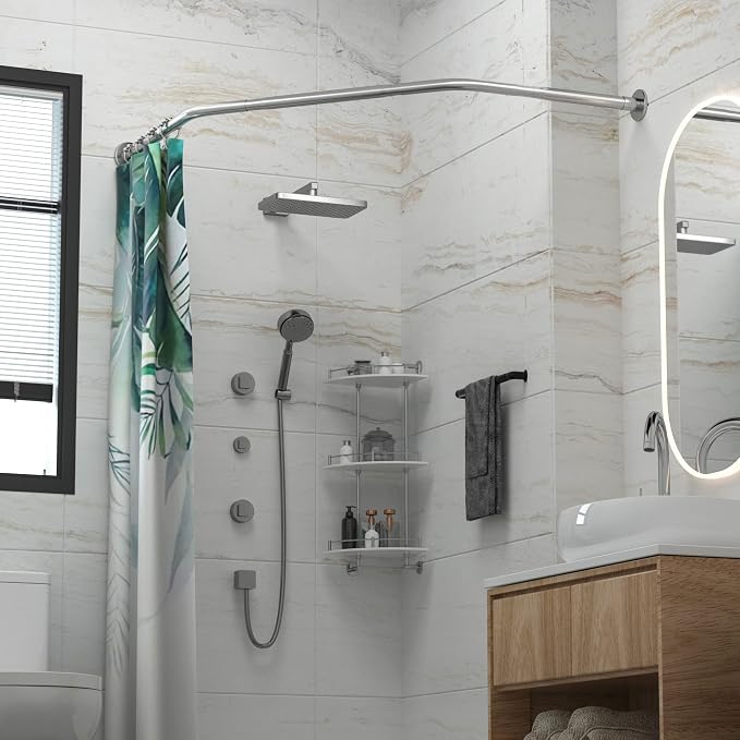 Corner Shower Curtain Rod Adjustable Stainless Steel Diamond Shaped Rack Drill - Image 4