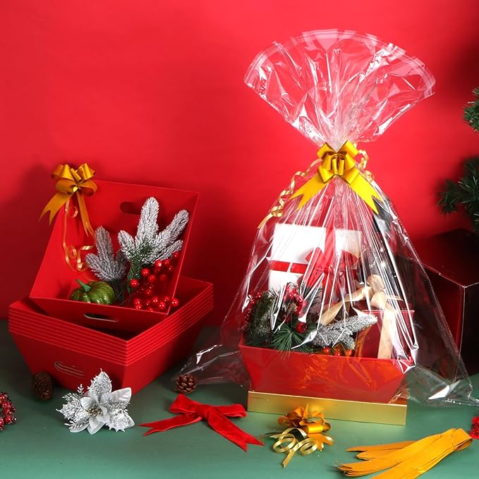 AFOROEOA 10PACK Red Baskets For Gifts Empty, 10x12”Thick Kraft Gift Basket - Image 3