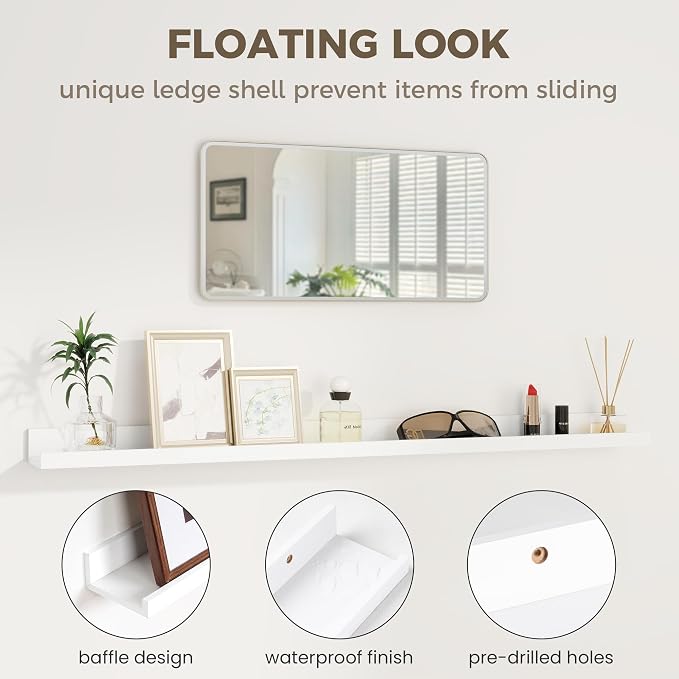 Axeman White Floating Shelves for Wall | Picture Ledge Shelf Set of 2 | Rustic - Image 6