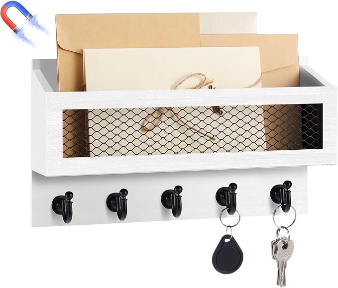 Magnetic Mail and Key Holder for Wall Fridge Wooden Mail Organizer by Colingmill