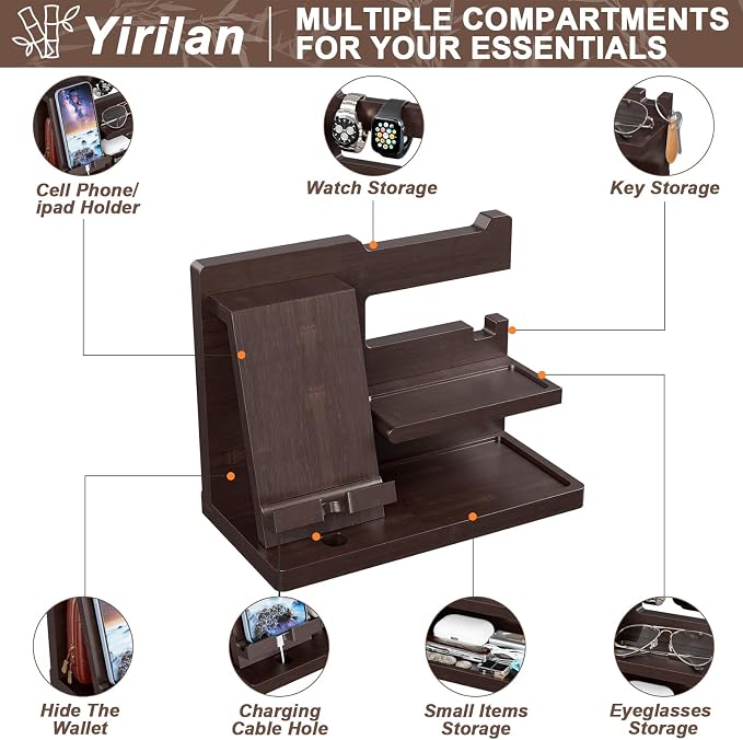 Yirilan Wood Phone Docking Station, Nightstand Organizer - Image 4