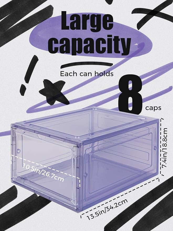 6 Pack Hat Organizer Box, Stackable Clear Baseball Caps Holder Box Containers - Image 2