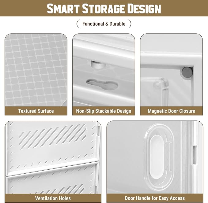 Shoe Storage Boxes 18 Pack Clear Plastic Stackable – White Shoe Organizer Box - Image 6