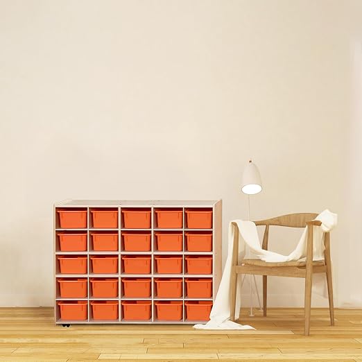 Contender 25 Block Storage Cabinet and Orange Bins, Wooden Toy Organizer - Image 2