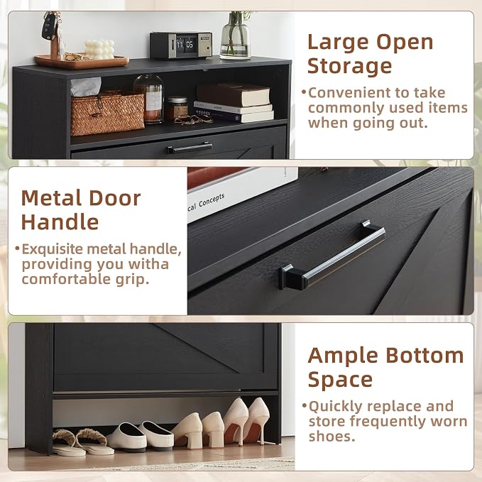 Shoe Storage Cabinet with 2 Flip Drawers, Farmhouse Narrow Shoe Organizer with - Image 4