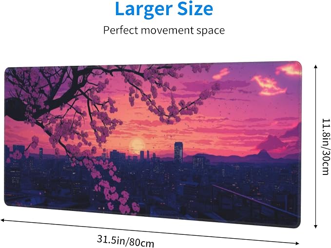 Sakura City Sunset Large Mouse Pad, Anime Style Gaming Desk Mat, XL Keyboard - Image 3