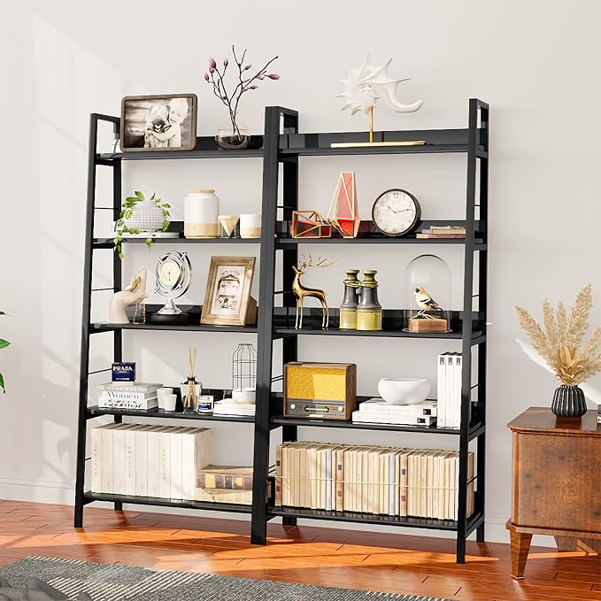 Himimi Black Ladder Bookshelf, 5 Shelf Bookcase Industrial Bookshelf Wood and by Himimi
