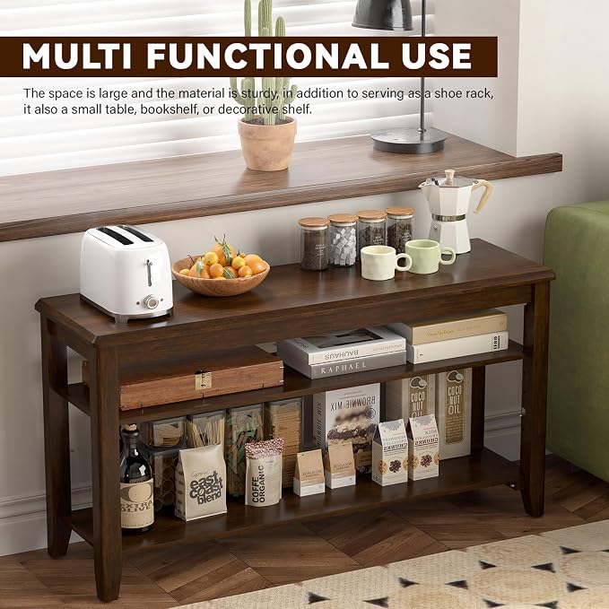 Shoe Bench Storage Rubberwood, Entryway Bench - Image 5