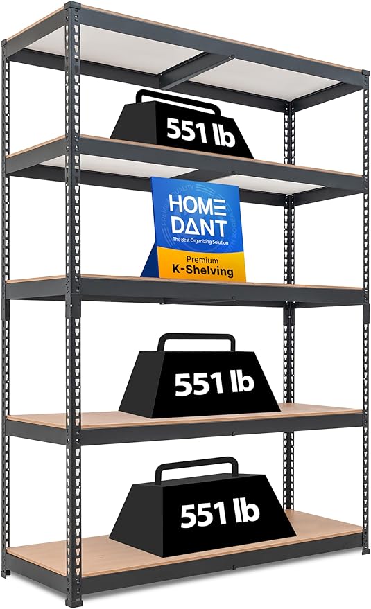 HOMEDANT 5 Tier Storage Shelves Adjustable Laminated Boltless Garage Metal by TheBestOrganizingSolution