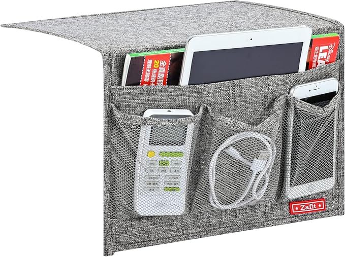 Linen 4 Pockets Bedside Caddy, Bedside Storage Organizer by ZAFIT