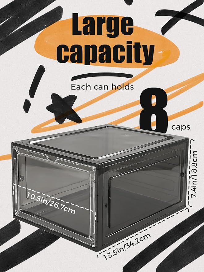 6 Pack Hat Organizer Box, Stackable Clear Baseball Caps Holder Box Containers - Image 2