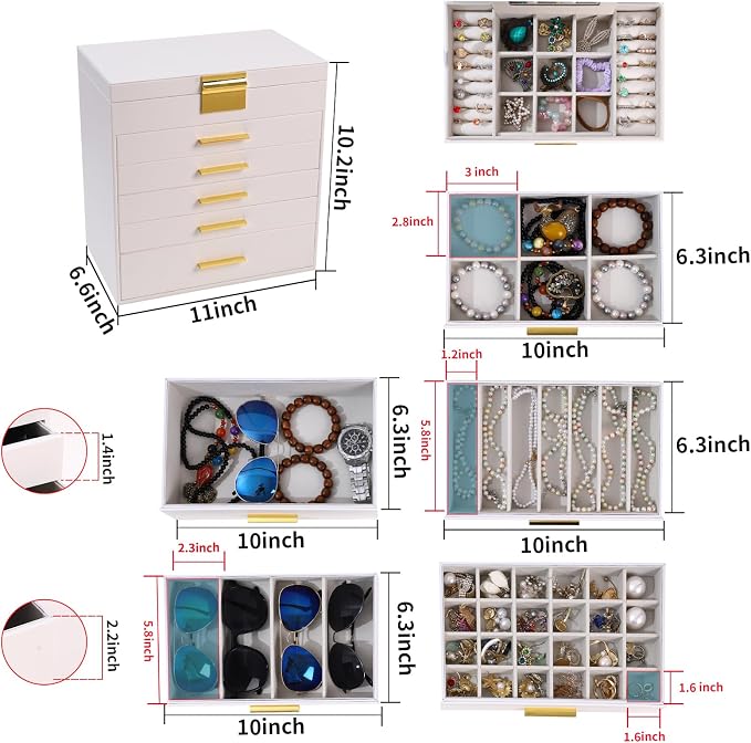 BOOVO Jewelry Box with Necklace Hanger – 6 layer Jewelry Organizer - Image 3